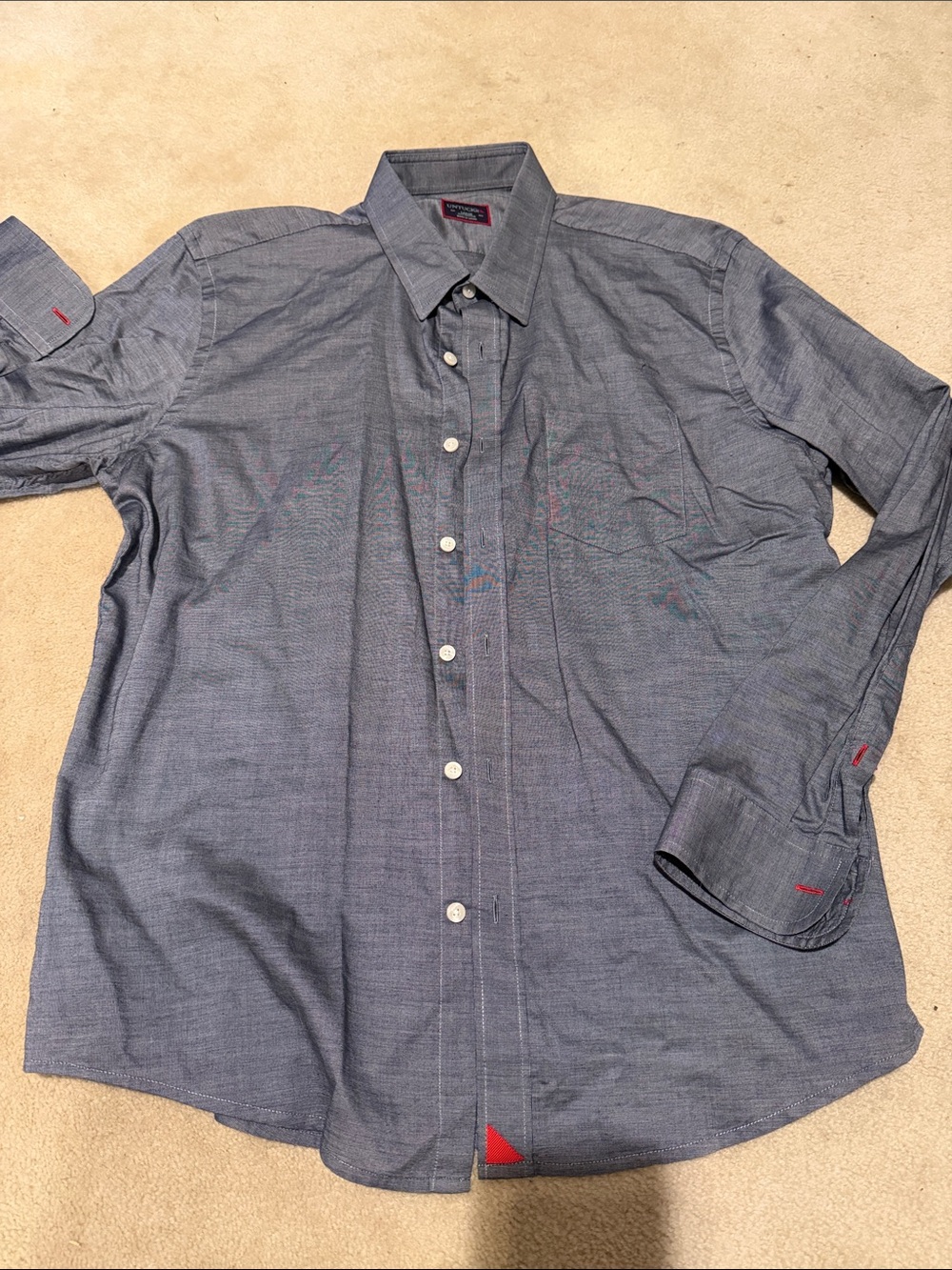 UNTUCKit Men's Blue Chambray Button-Down Shirt Sz Large